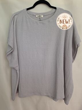 Blumin Oversized Taupe Striped Dolman Sleeve Top 1X/2X